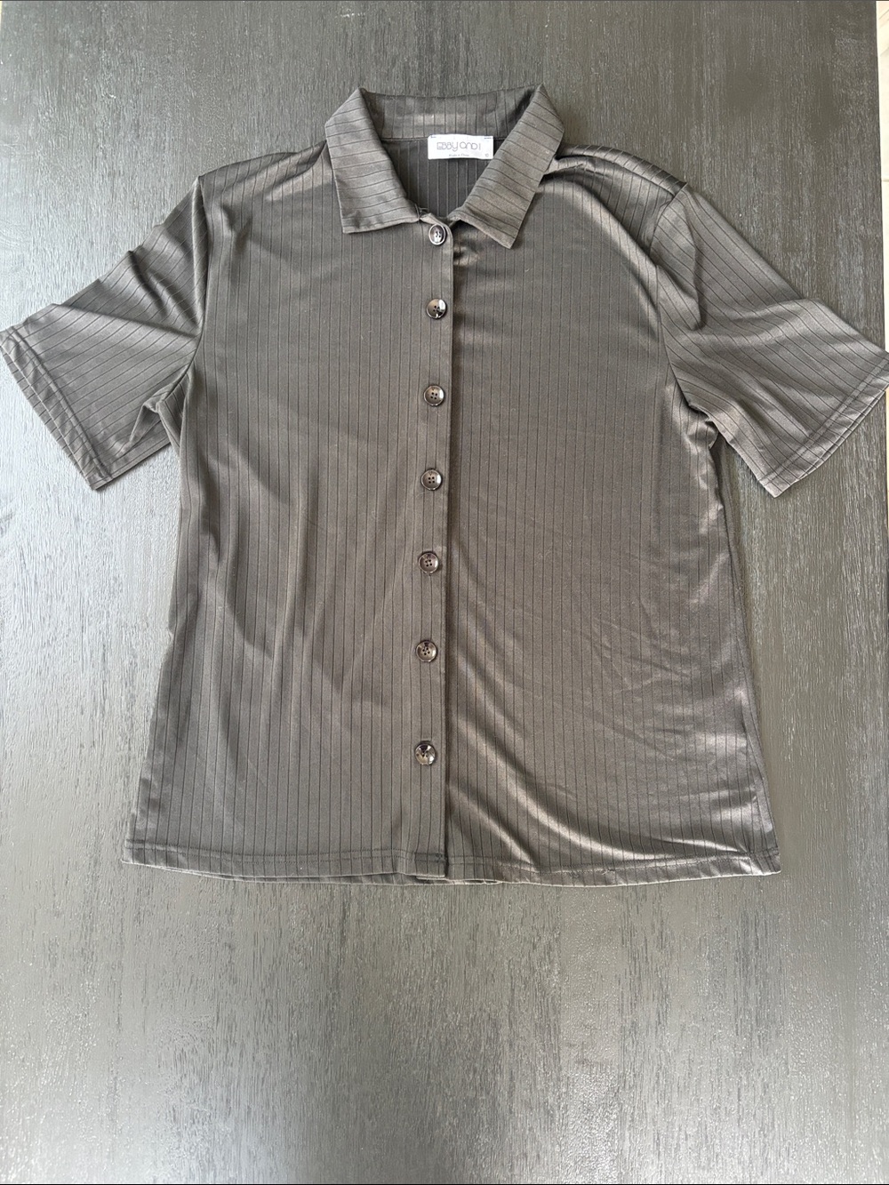 Ebby and I Black Ribbed Button-Front Polo Shirt